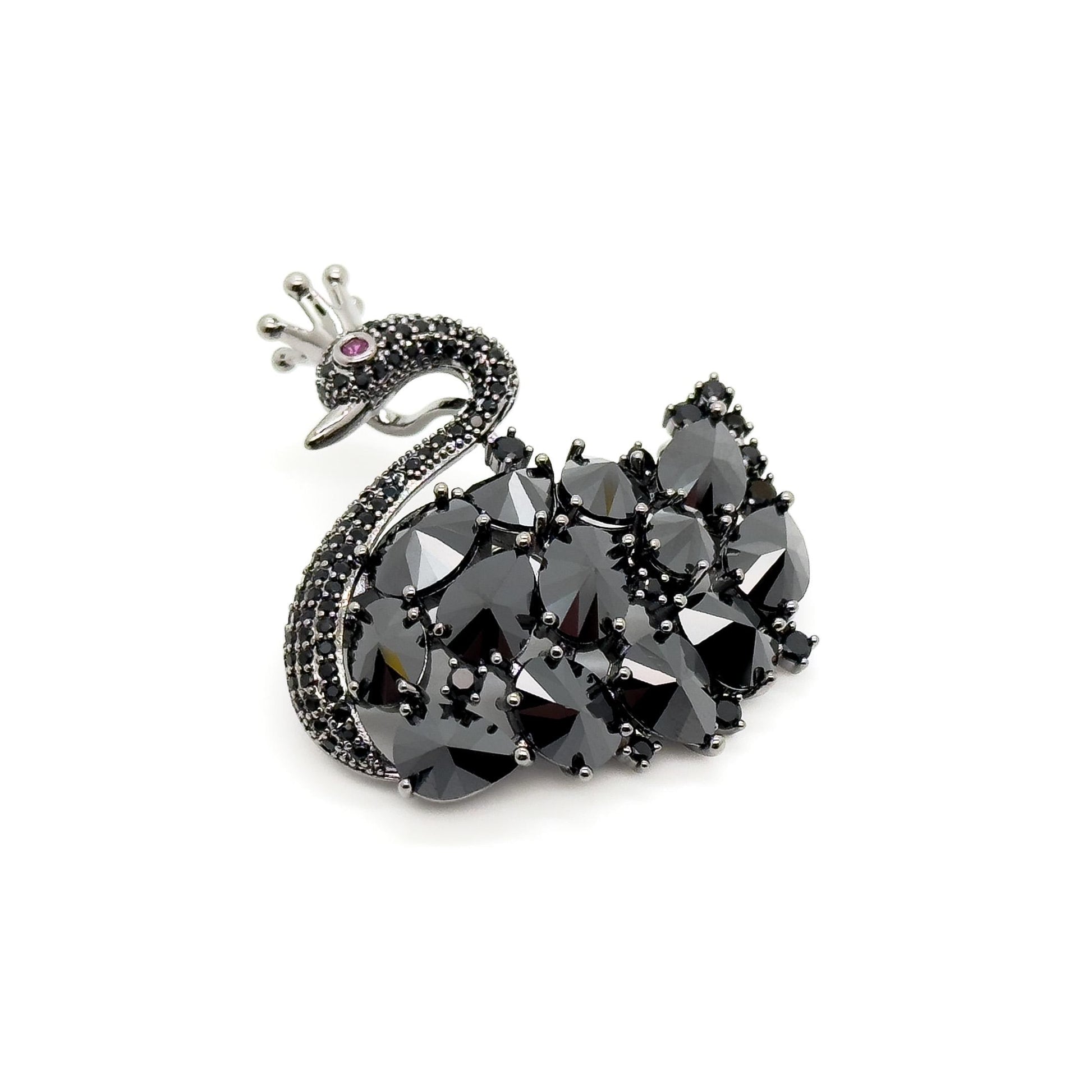 Handcrafted Black Swan Zircon Brooch Copper Mini Fashion Pin