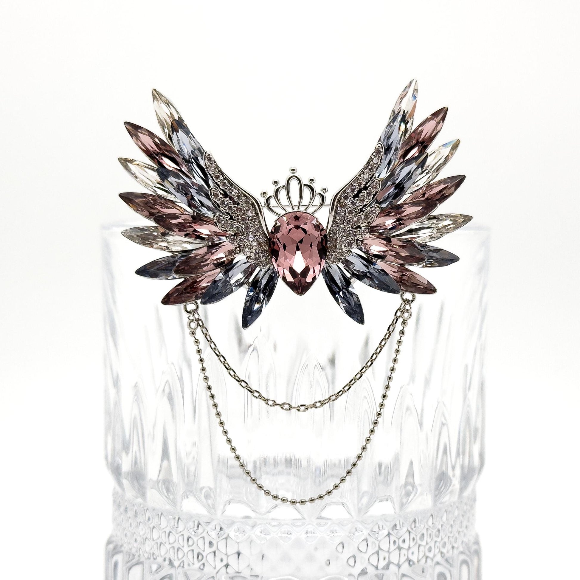 Crystal Angel Wing Brooch with Austrian Crystals and Zircon