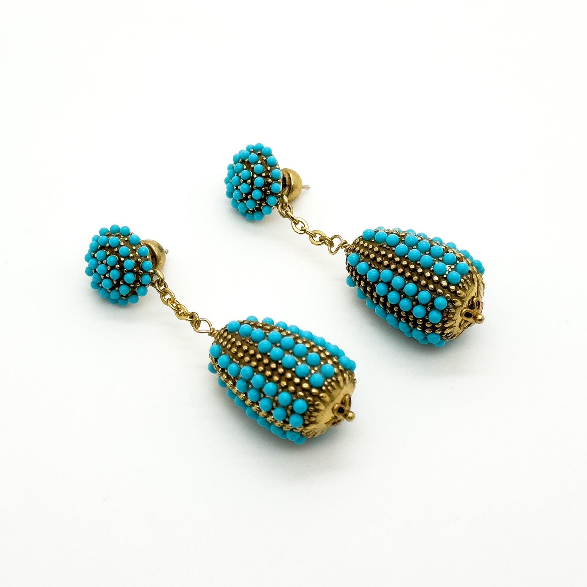 Art Deco Hot Air Balloon Dangle Earrings Blue Stone Accents