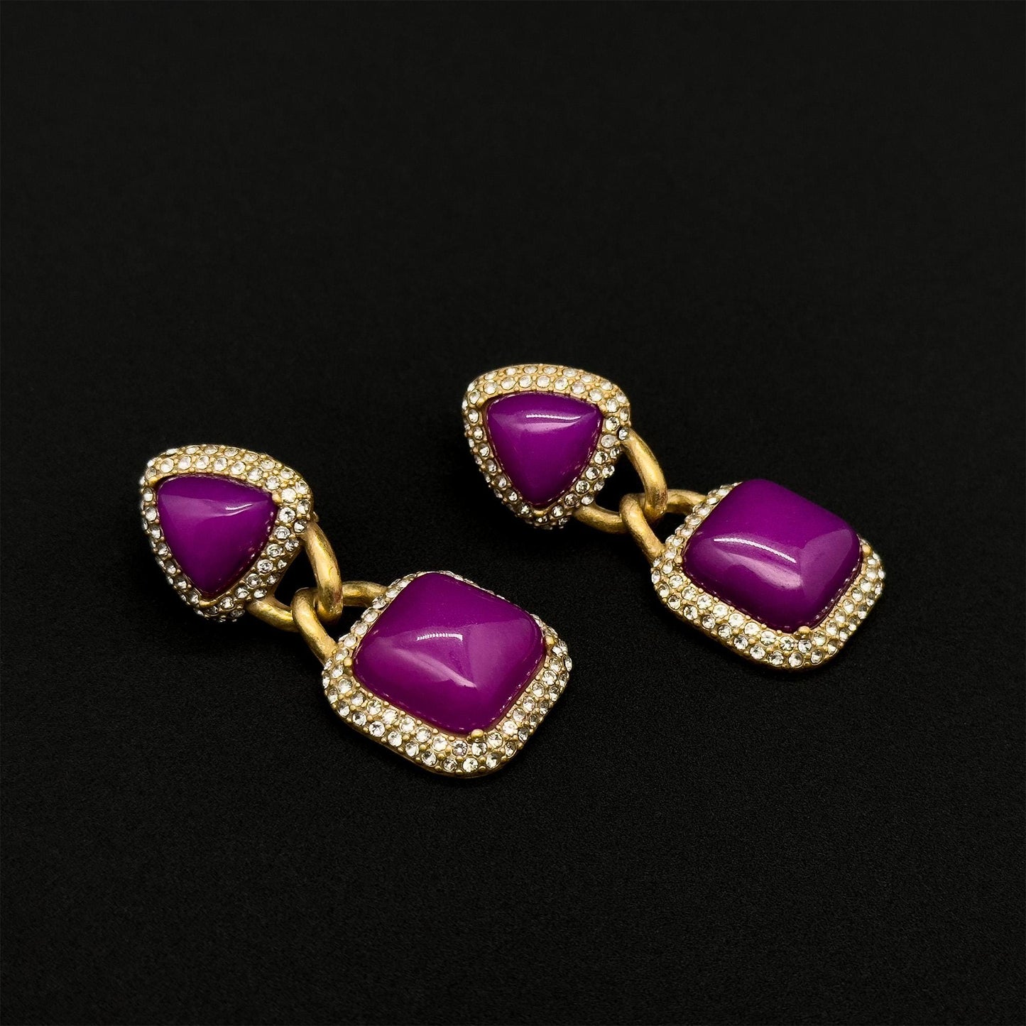 Vintage Art Deco Heart Lock Dangle Earrings with Rhinestones