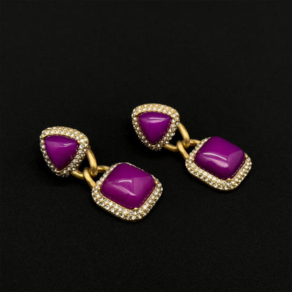 Vintage Art Deco Heart Lock Dangle Earrings with Rhinestones