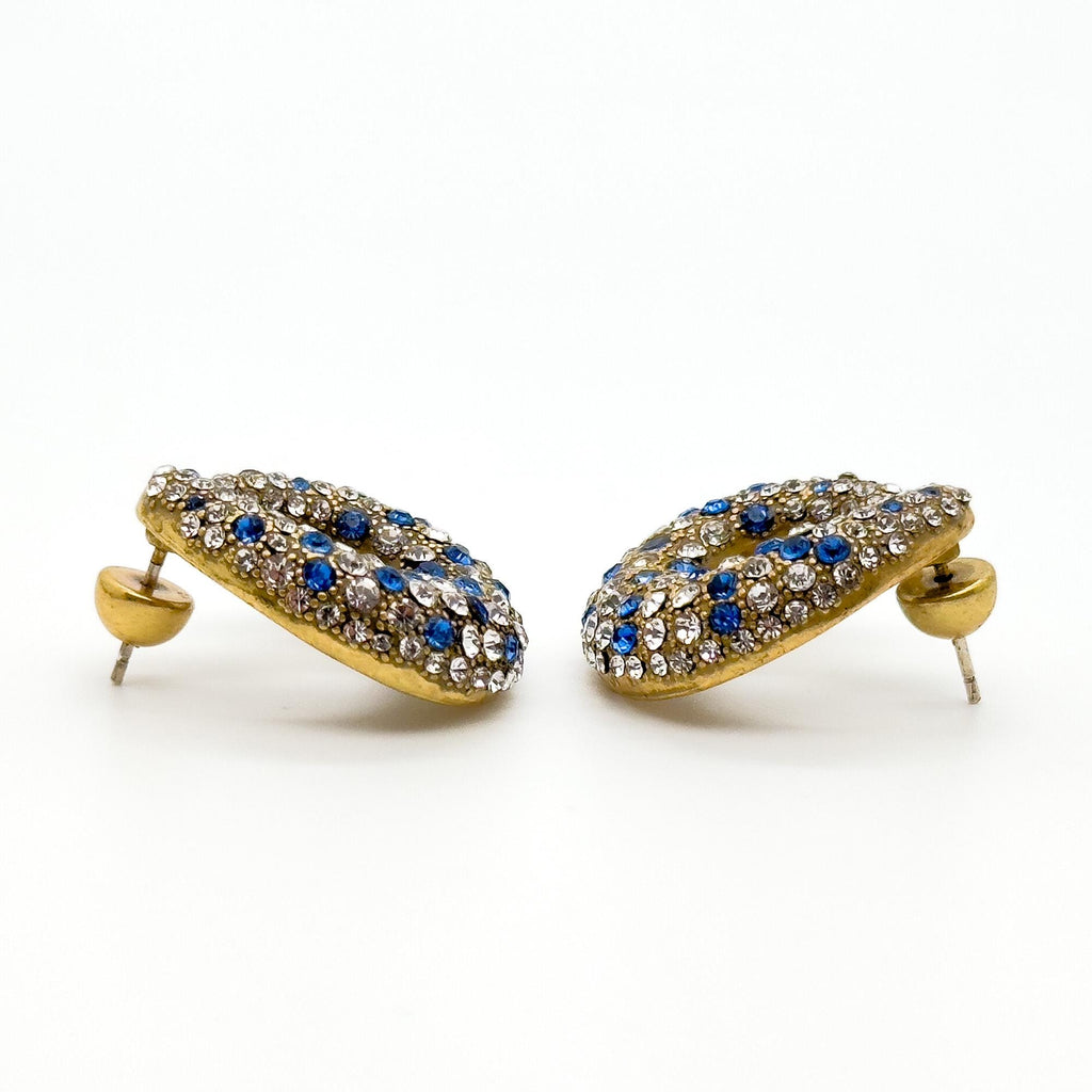 Vintage Art Deco U-Shaped Rhinestone Stud Earrings, 925 Silver Posts