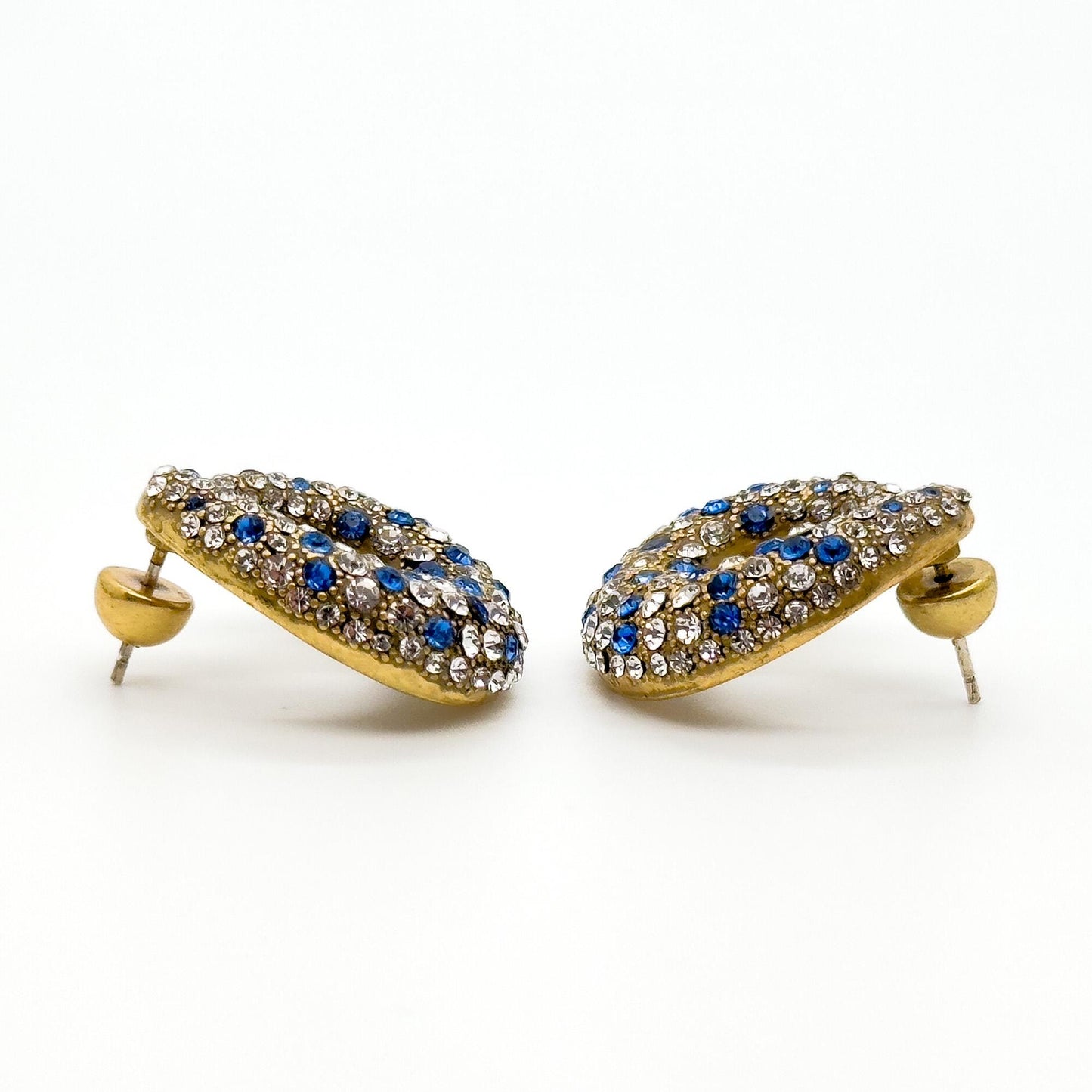 Vintage Art Deco U-Shaped Rhinestone Stud Earrings, 925 Silver Posts