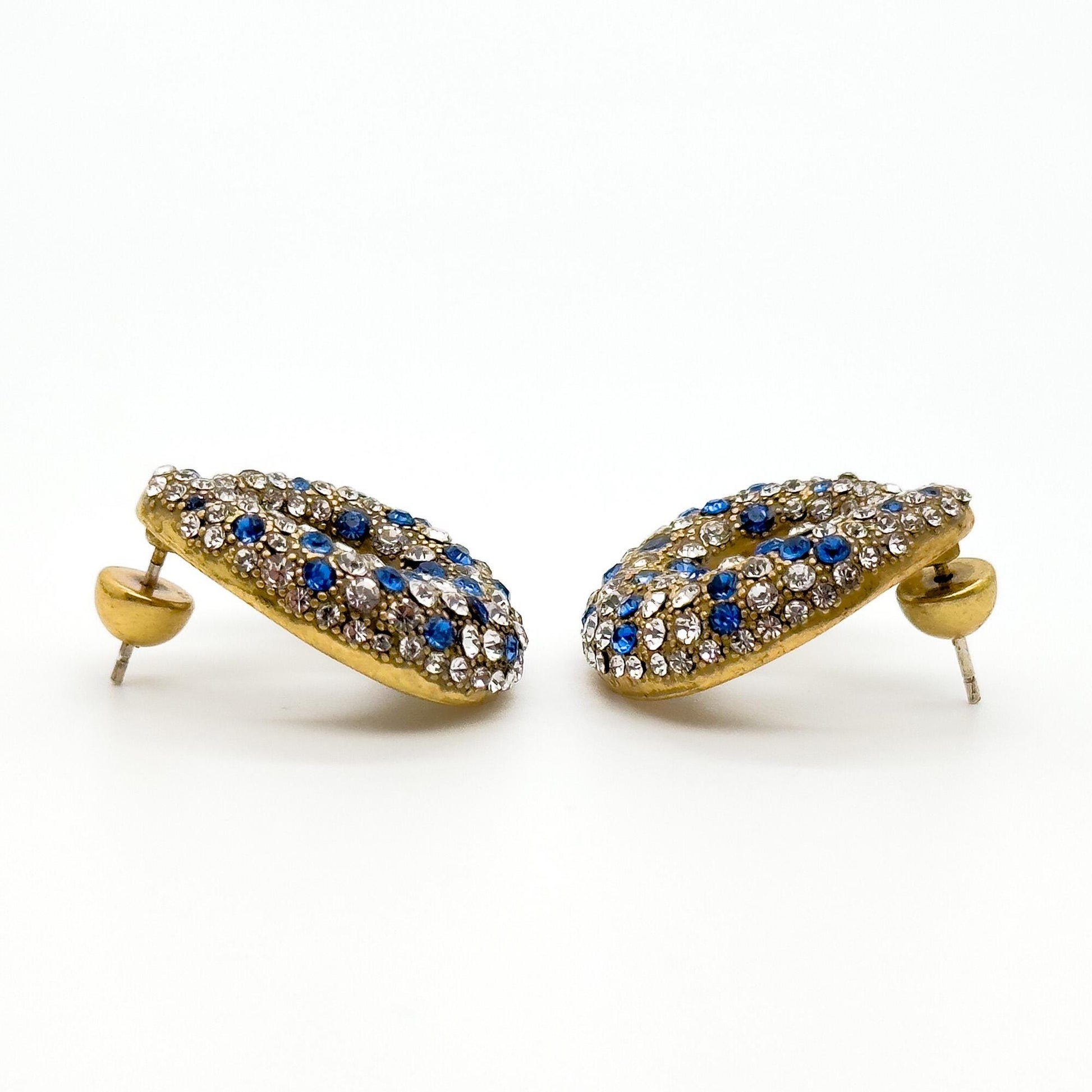 Vintage Art Deco U-Shaped Rhinestone Stud Earrings, 925 Silver Posts