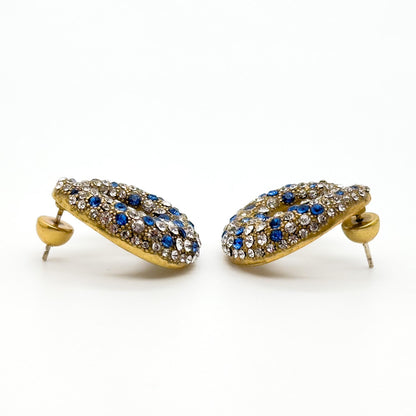 Vintage Art Deco U-Shaped Rhinestone Stud Earrings, 925 Silver Posts