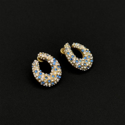 Vintage Art Deco U-Shaped Rhinestone Stud Earrings, 925 Silver Posts