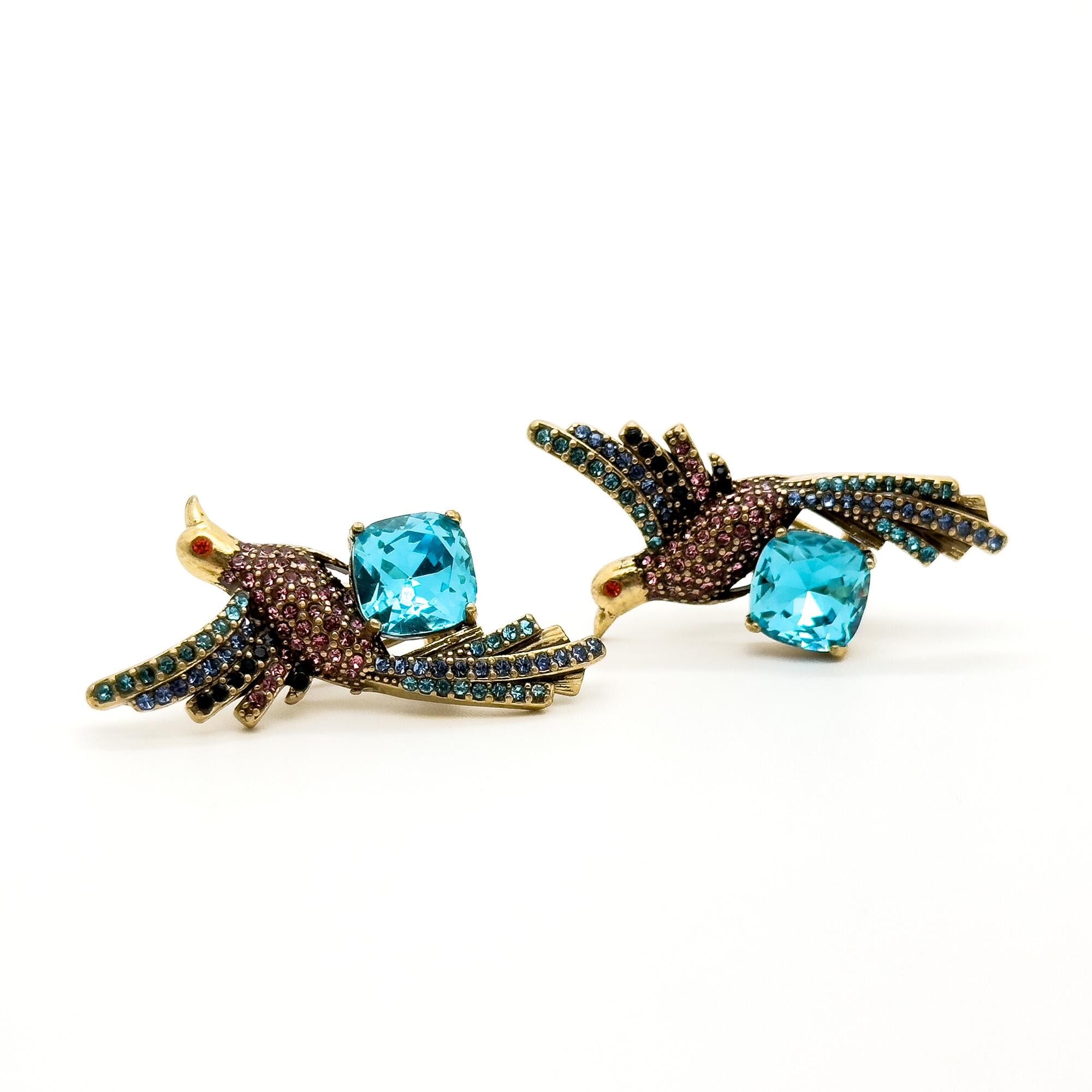 Vintage Art Deco Bird Zircon Stud Earrings with Gift Box