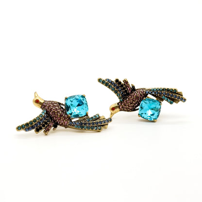 Vintage Art Deco Bird Zircon Stud Earrings with Gift Box