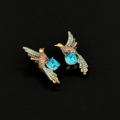 Vintage Art Deco Bird Zircon Stud Earrings with Gift Box
