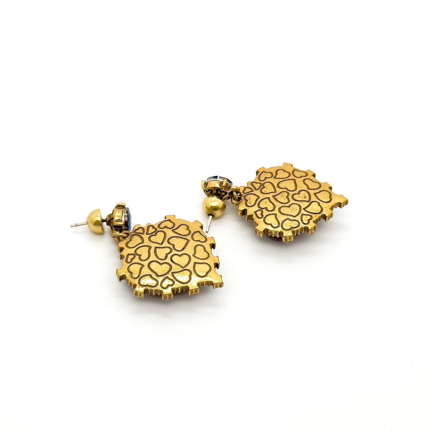 Vintage Art Deco Heart Earrings Zircon Rhinestone 45mm 925 Silver