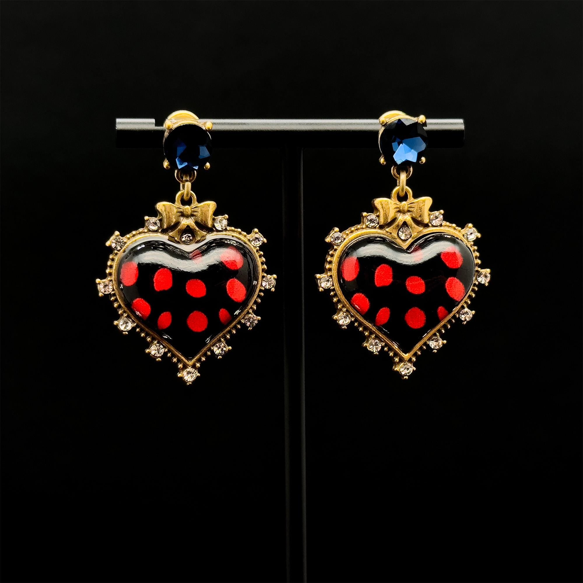 Vintage Art Deco Heart Earrings Zircon Rhinestone 45mm 925 Silver