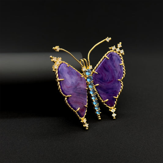 French Vintage Rhinestone Butterfly Brooch Copper Gift-Ready Statement Pin