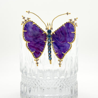 French Vintage Rhinestone Butterfly Brooch Copper Gift-Ready Statement Pin