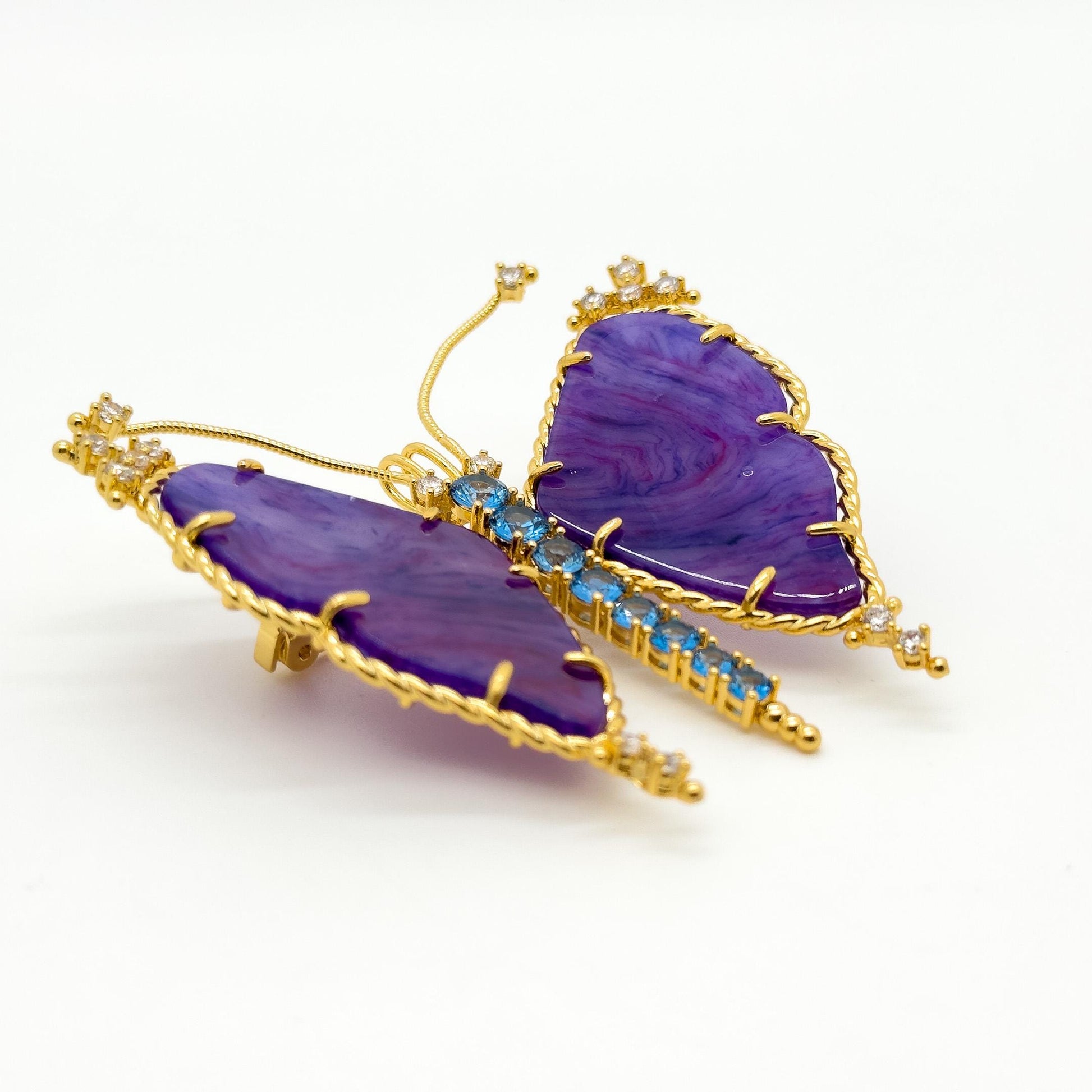 French Vintage Rhinestone Butterfly Brooch Copper Gift-Ready Statement Pin