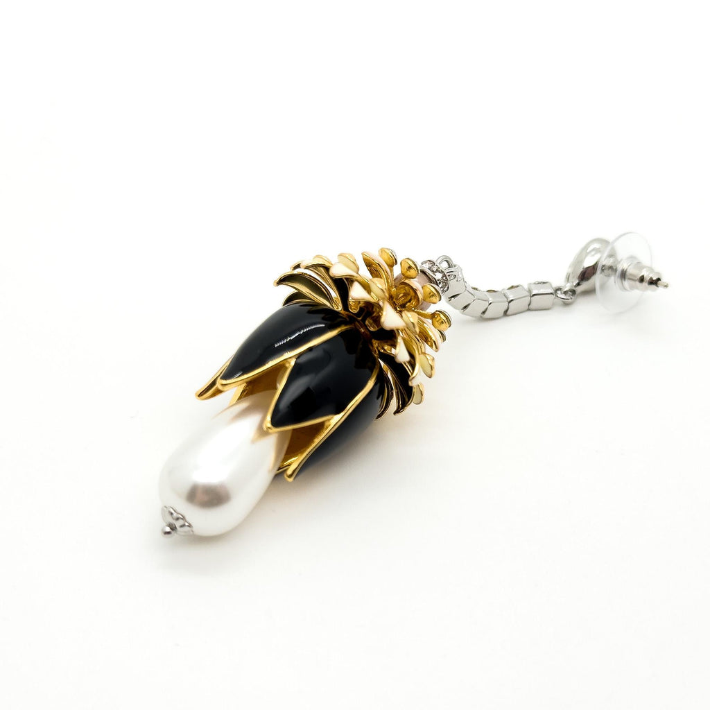 Art Deco Vintage Pearl Rhinestone Flower Drop Earrings, Long Fringe