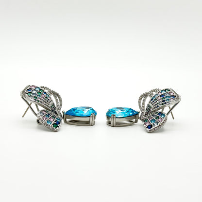 French Vintage Butterfly Stud Earrings with Zircon Copper Detail