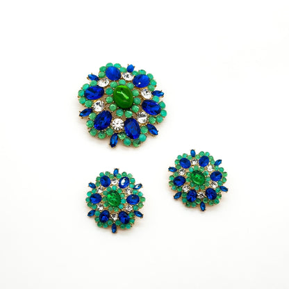 French-Style Blue Flower Brooch with Rhinestones and Gift Box