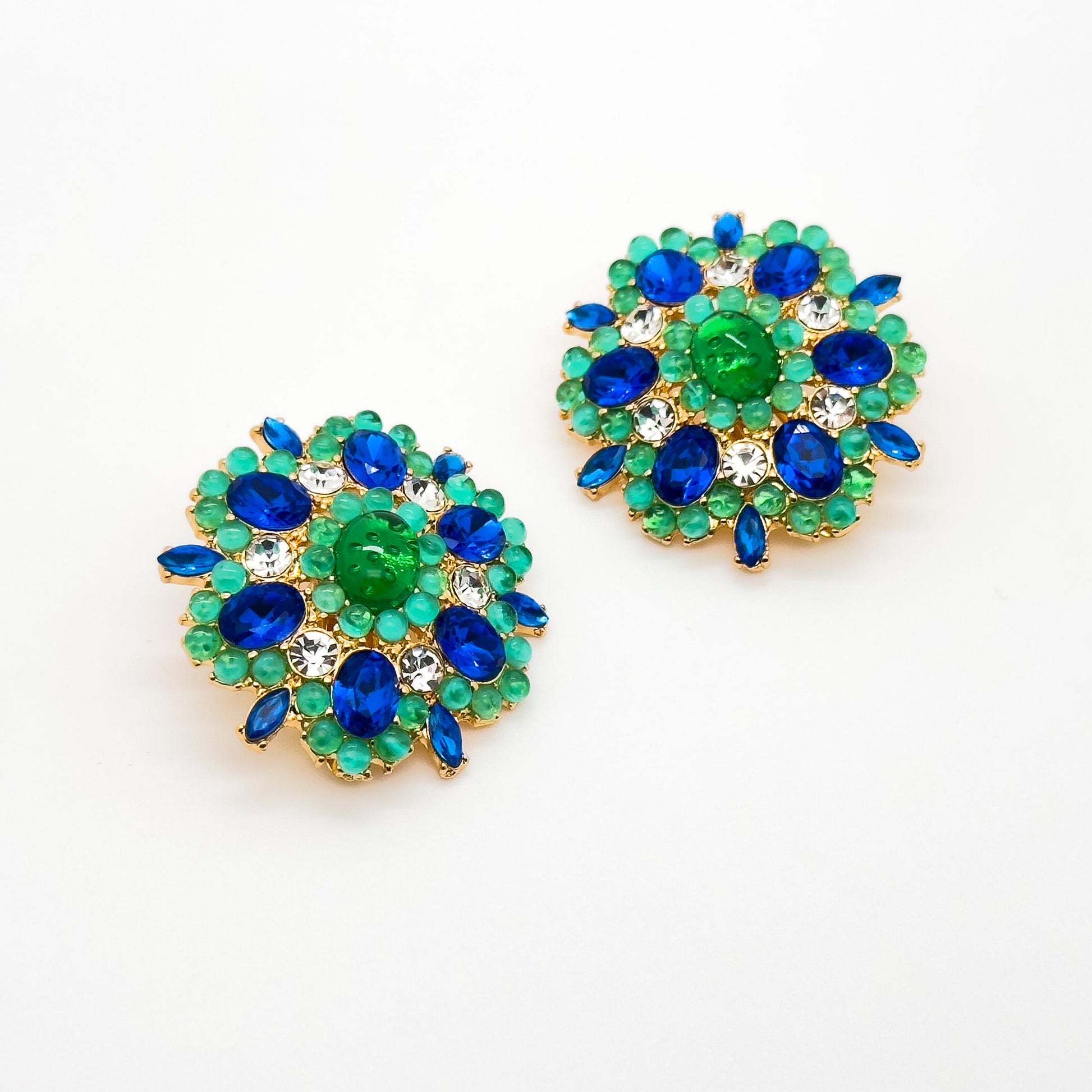 French-Style Blue Flower Brooch with Rhinestones and Gift Box