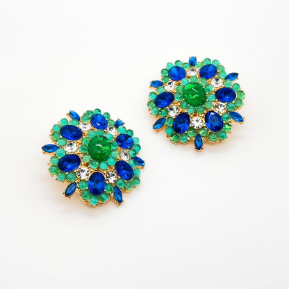 French-Style Blue Flower Brooch with Rhinestones and Gift Box