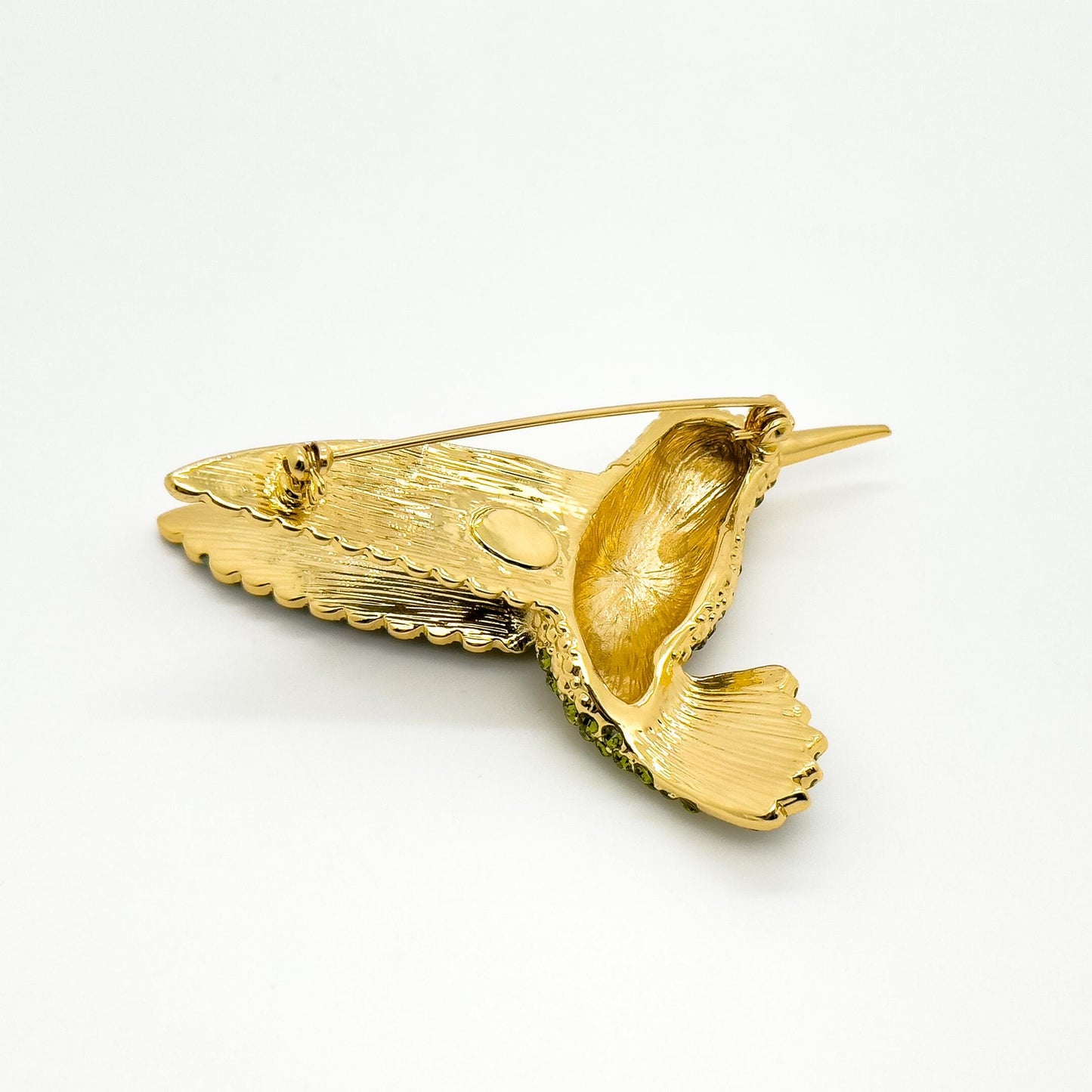 French Vintage Hummingbird Brooch 3D Rhinestone Copper Pin Gift