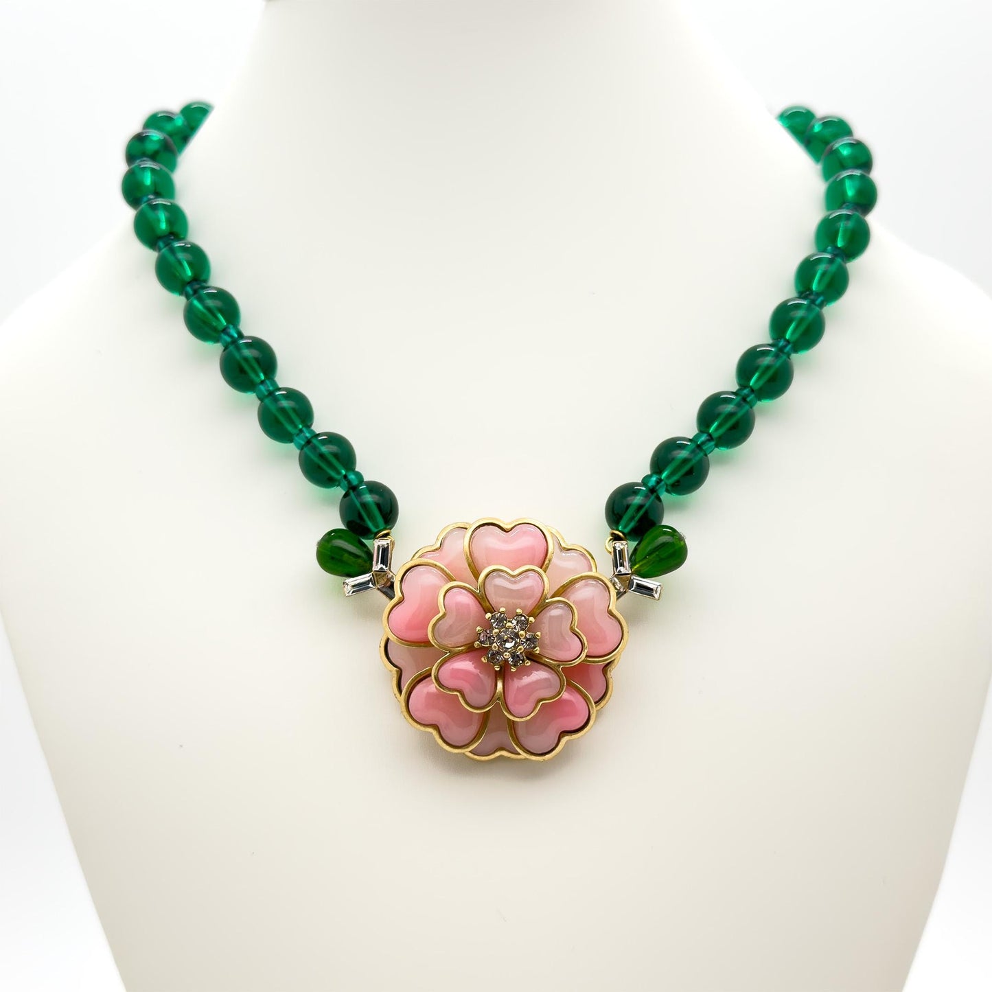 French Vintage Pink Flower Necklace and Earrings Gift Set