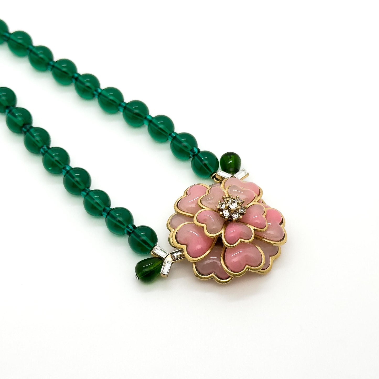 French Vintage Pink Flower Necklace and Earrings Gift Set