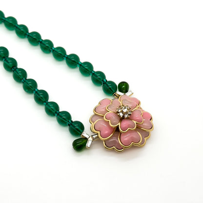 French Vintage Pink Flower Necklace and Earrings Gift Set