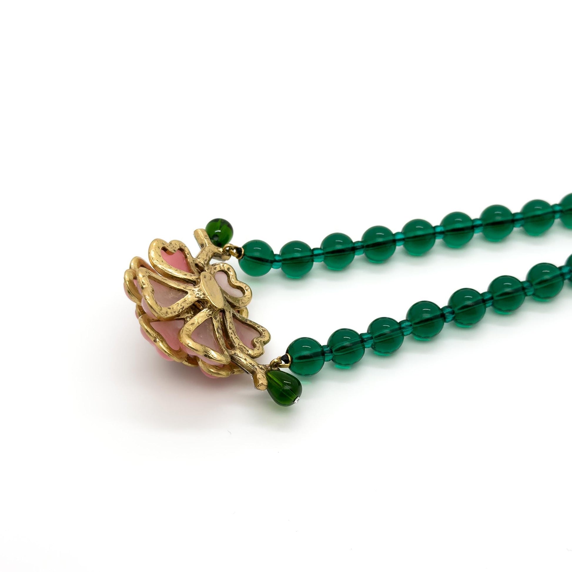 French Vintage Pink Flower Necklace and Earrings Gift Set