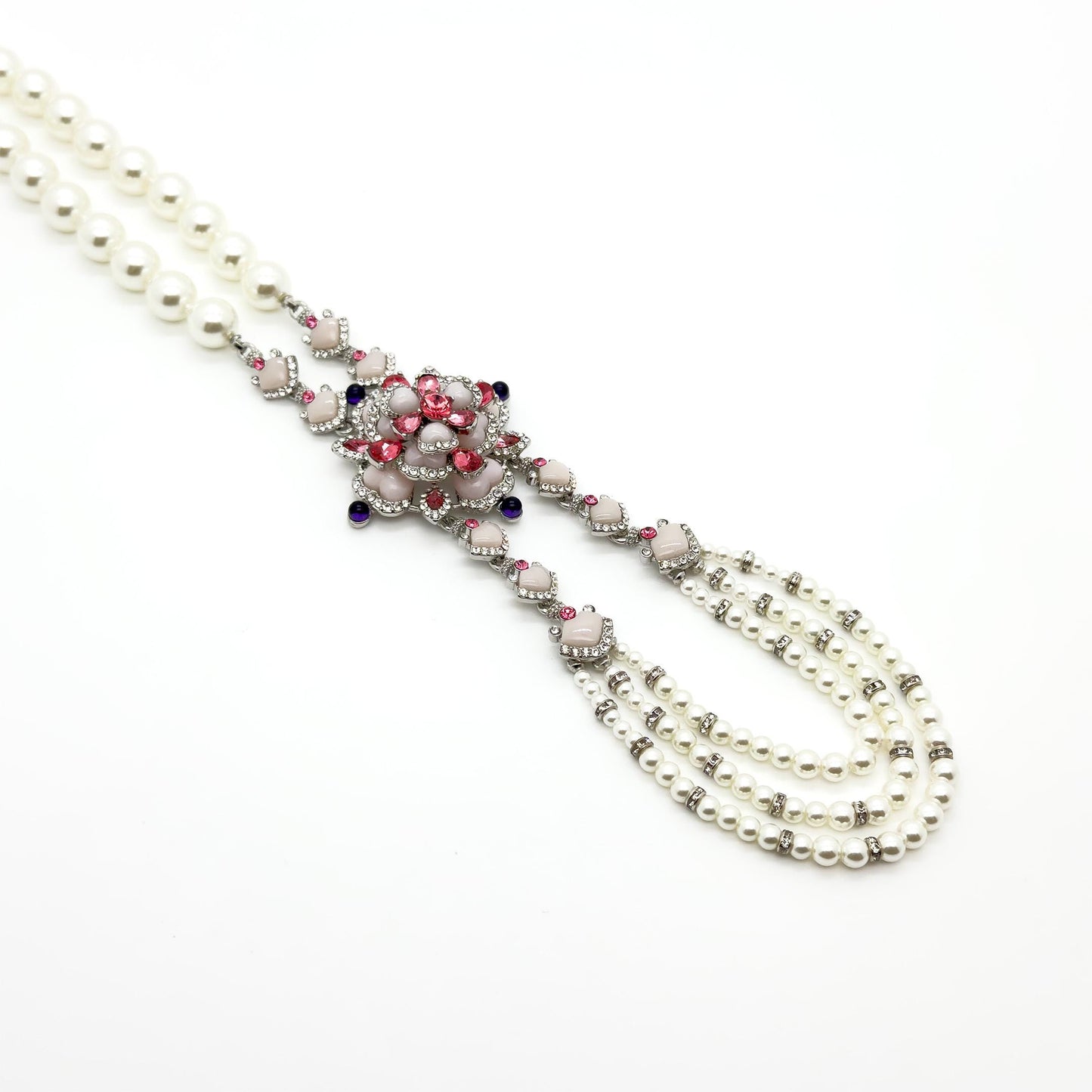 French Vintage Pearl Flower Pendant Necklace and Earrings Set