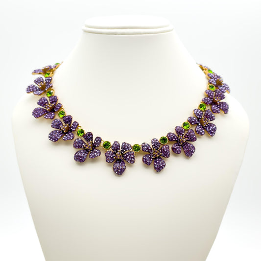 French Vintage Purple Flower Necklace and Earrings Set Pastoral