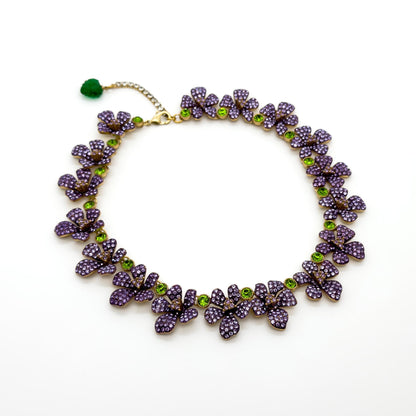 French Vintage Purple Flower Necklace and Earrings Set Pastoral