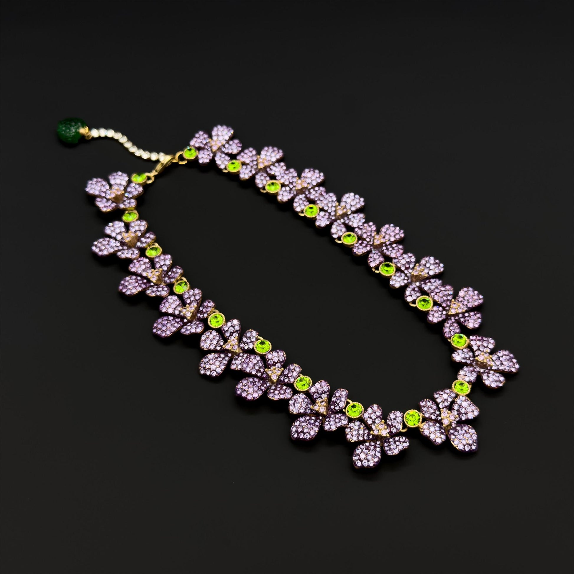 French Vintage Purple Flower Necklace and Earrings Set Pastoral