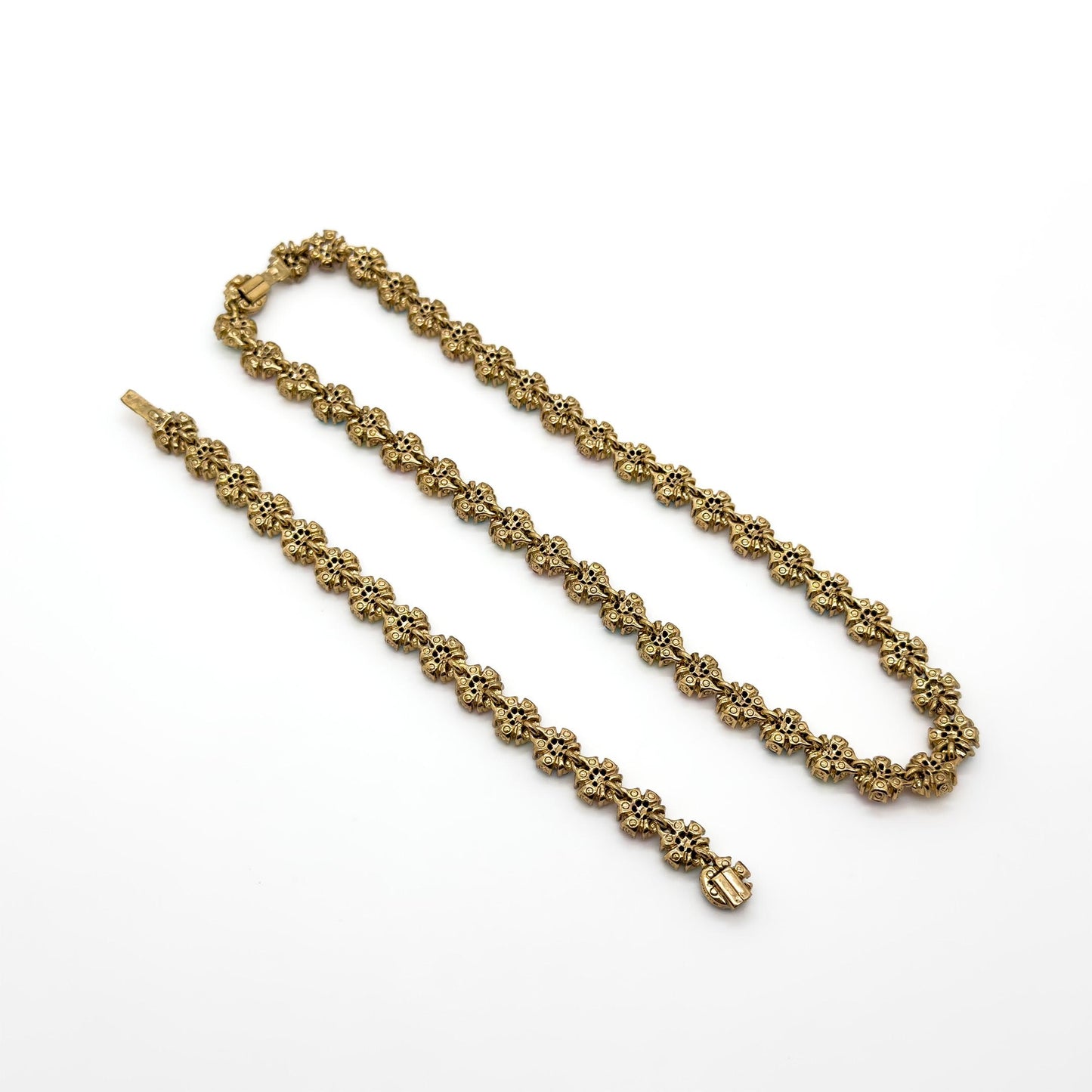 French Vintage Colourful Flower Necklace and Bracelet Set