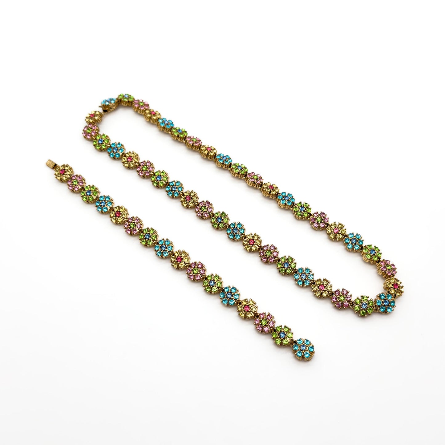 French Vintage Colourful Flower Necklace and Bracelet Set