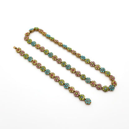 French Vintage Colourful Flower Necklace and Bracelet Set