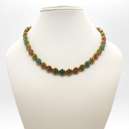 French Vintage Colourful Flower Necklace and Bracelet Set