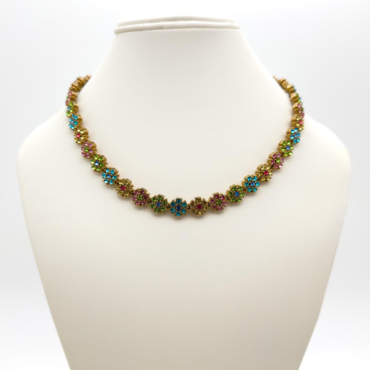 French Vintage Colourful Flower Necklace and Bracelet Set