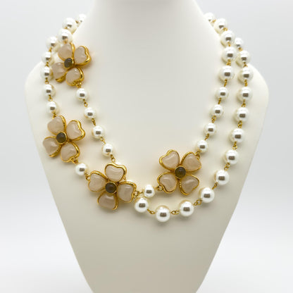 Vintage Palace Pearl Flower Long Beaded Dress Necklace