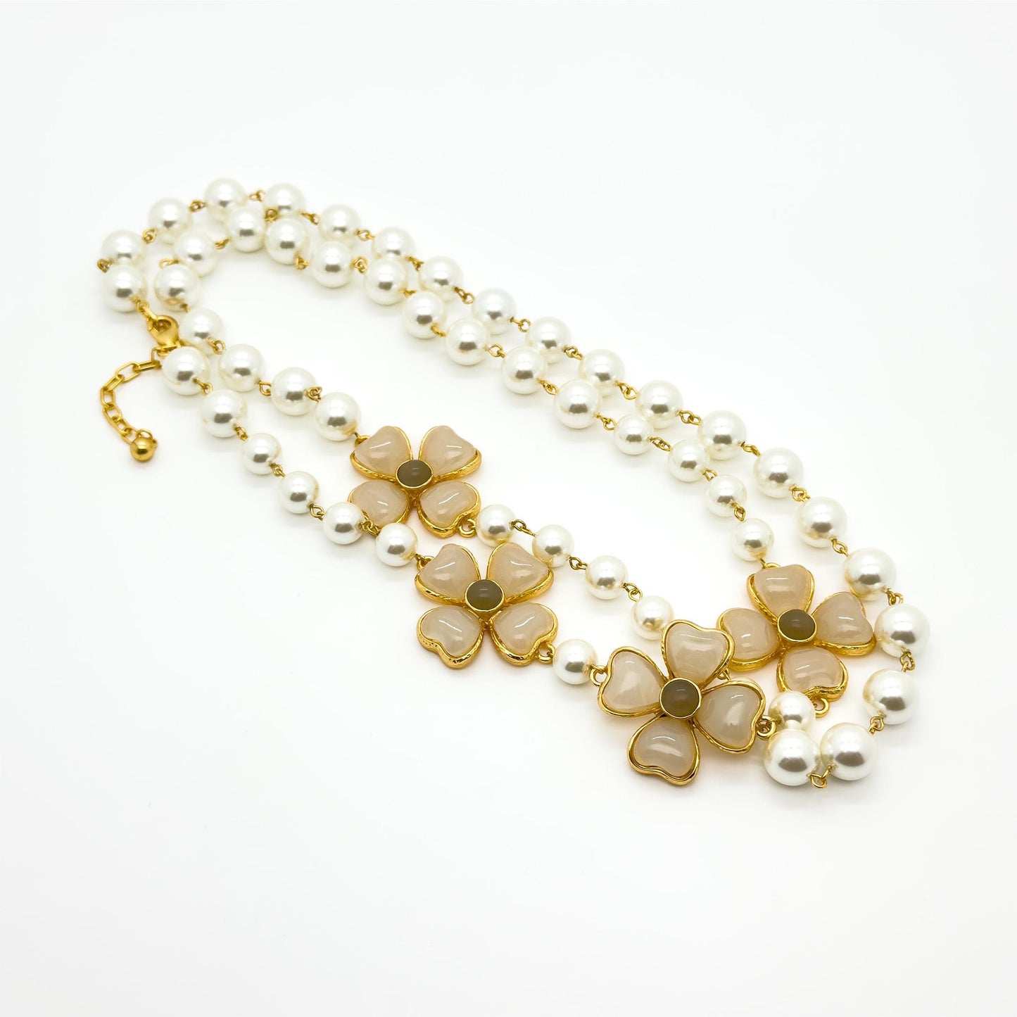 Vintage Palace Pearl Flower Long Beaded Dress Necklace