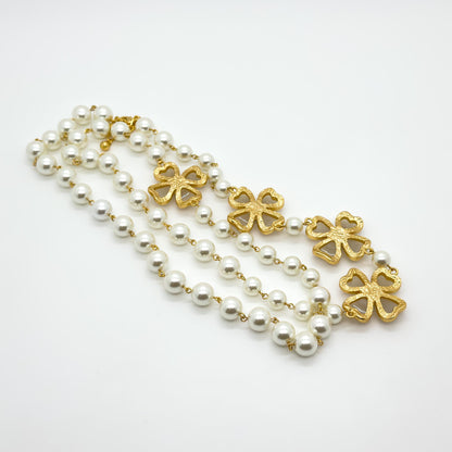 Vintage Palace Pearl Flower Long Beaded Dress Necklace