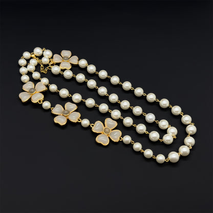 Vintage Palace Pearl Flower Long Beaded Dress Necklace