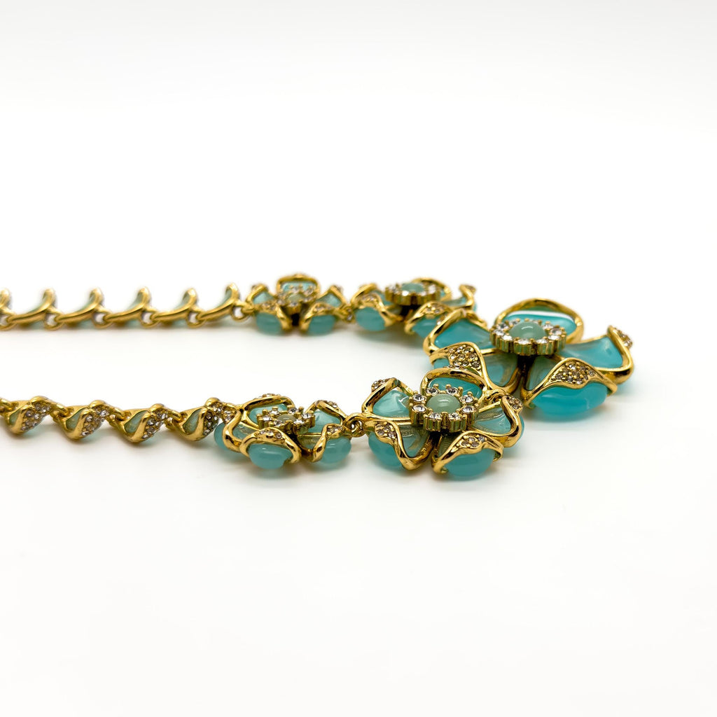Vintage Palace Blue Flower Crystal Necklace Statement Dress Jewellery