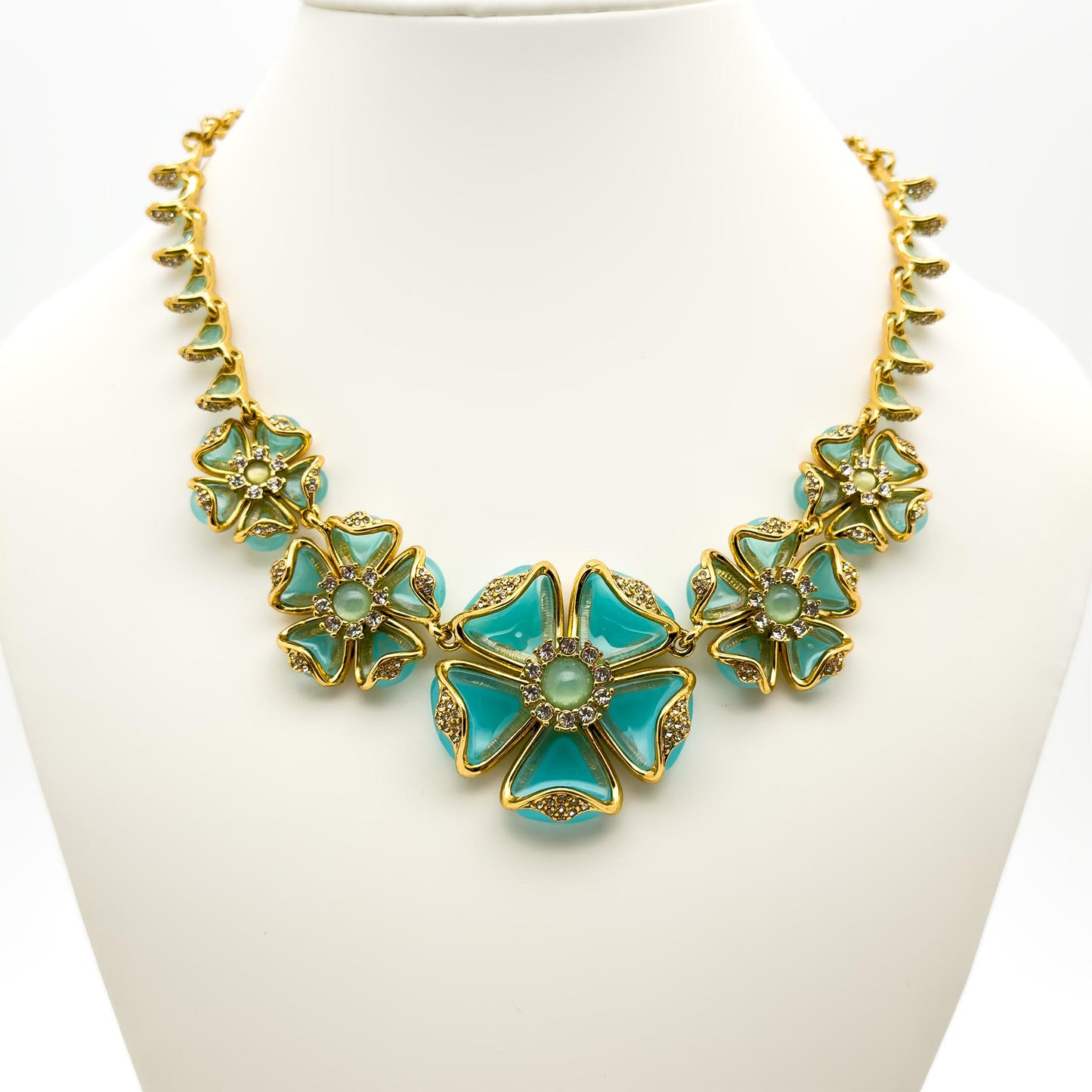 Vintage Palace Blue Flower Crystal Necklace Statement Dress Jewellery
