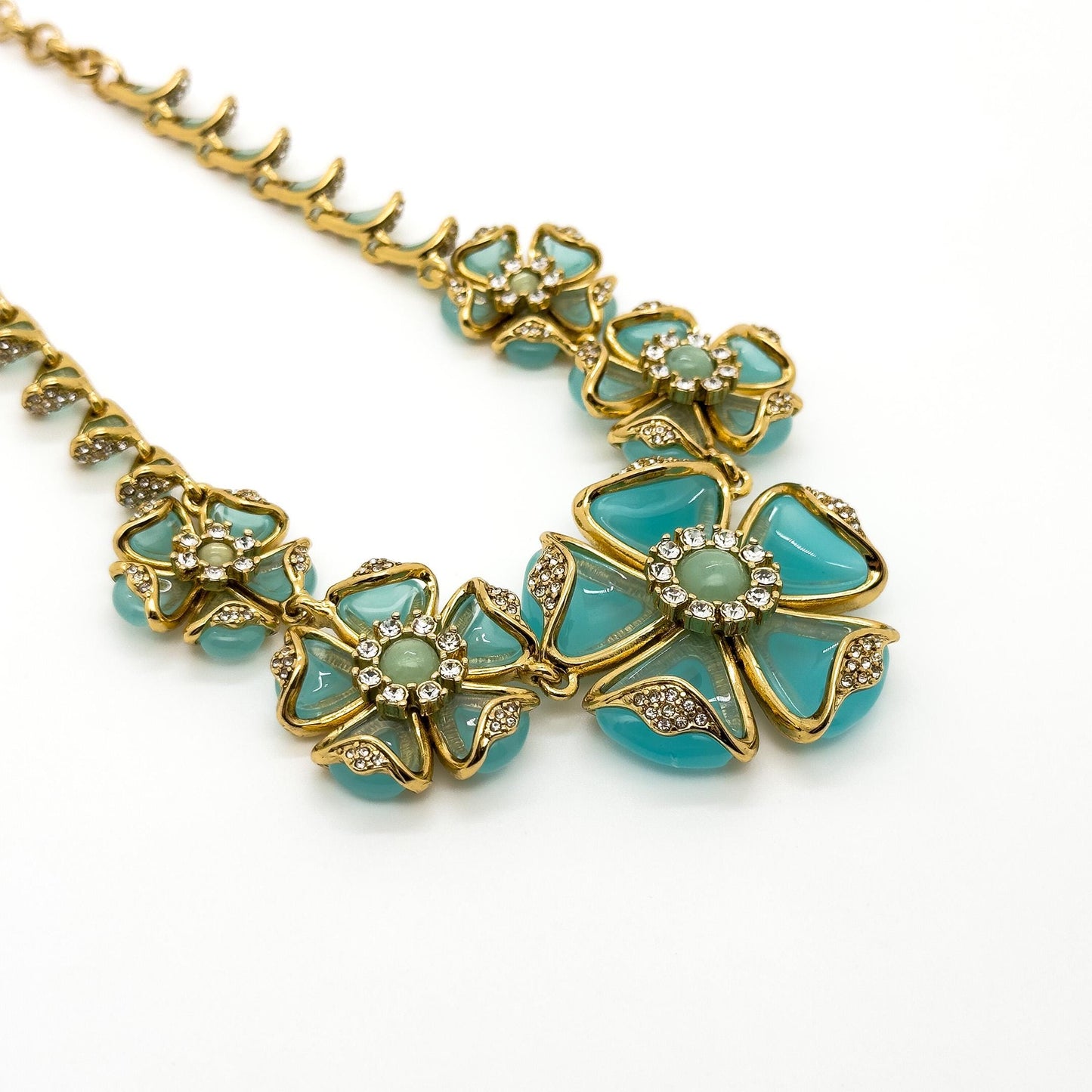 Vintage Palace Blue Flower Crystal Necklace Statement Dress Jewellery