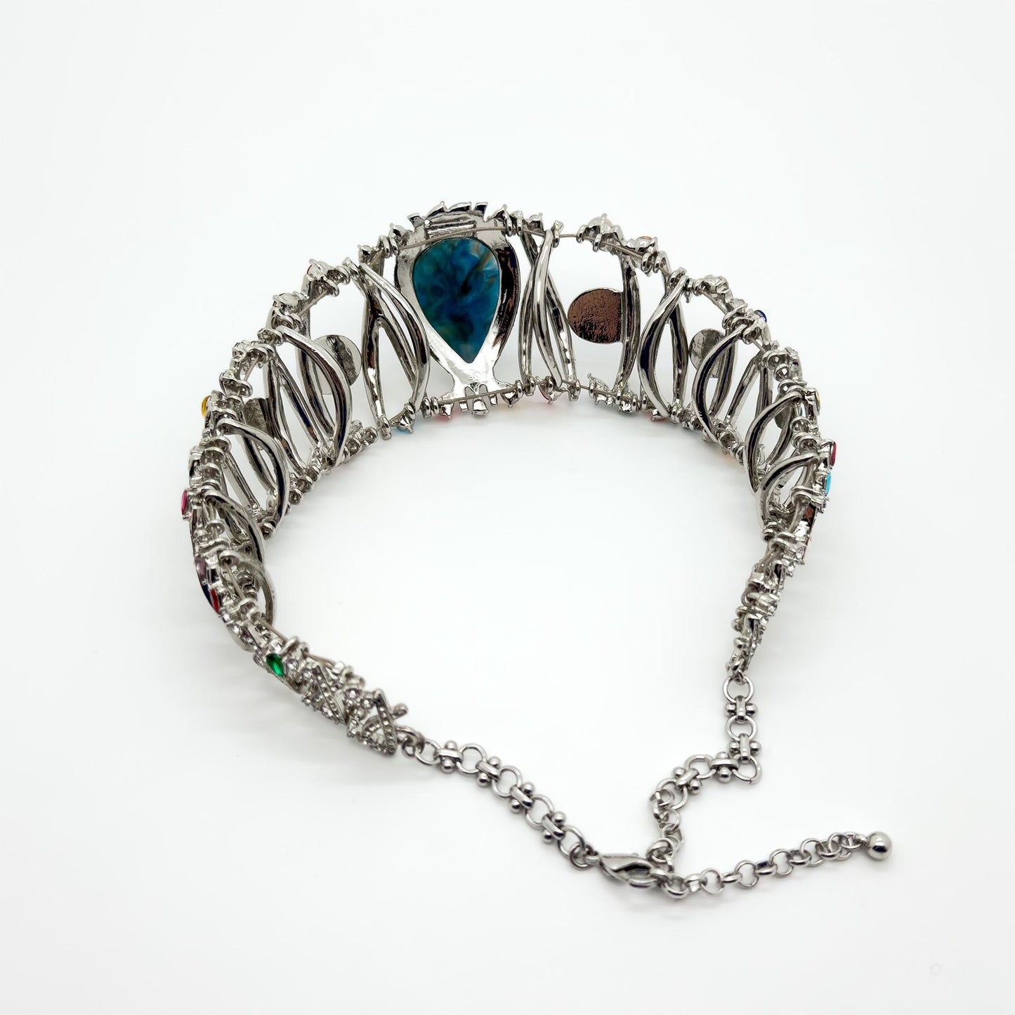 Vintage Art Deco Rhinestone Statement Choker Necklace with Stones