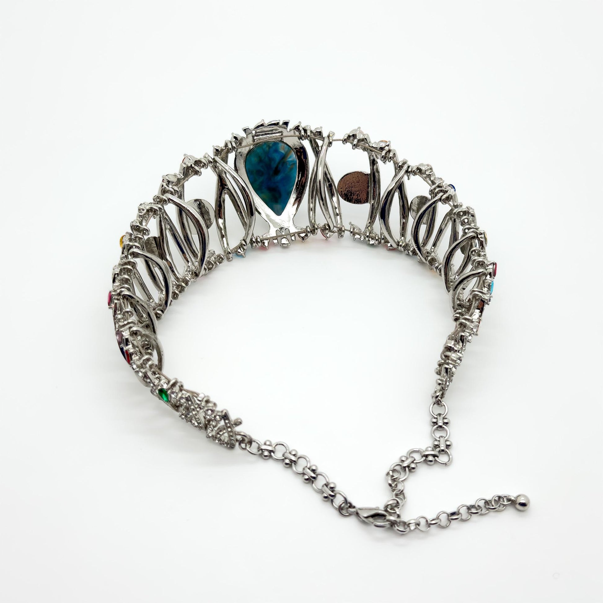 Vintage Art Deco Rhinestone Statement Choker Necklace with Stones