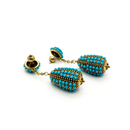 Art Deco Hot Air Balloon Dangle Earrings Blue Stone Accents