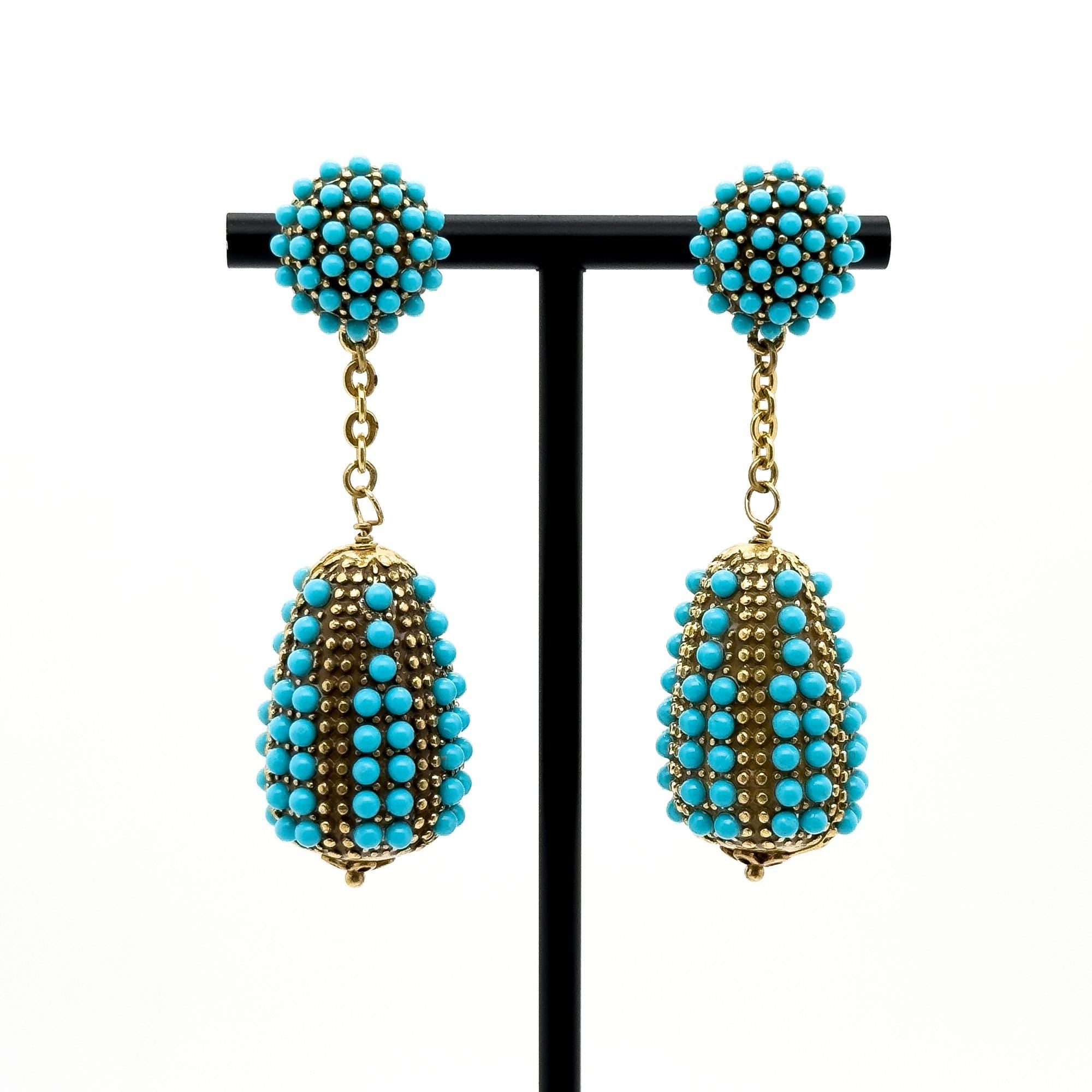 Art Deco Hot Air Balloon Dangle Earrings Blue Stone Accents