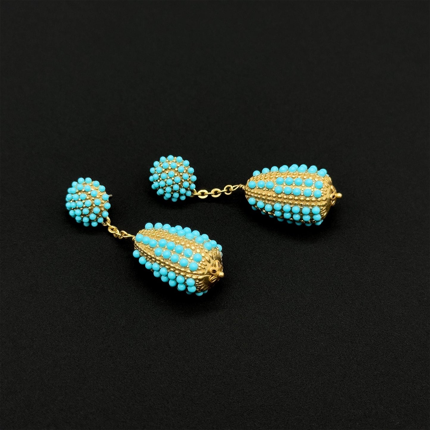 Art Deco Hot Air Balloon Dangle Earrings Blue Stone Accents