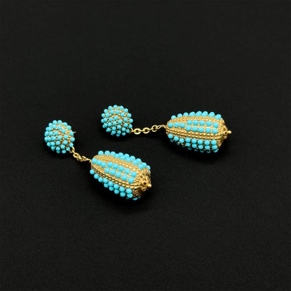 Art Deco Hot Air Balloon Dangle Earrings Blue Stone Accents